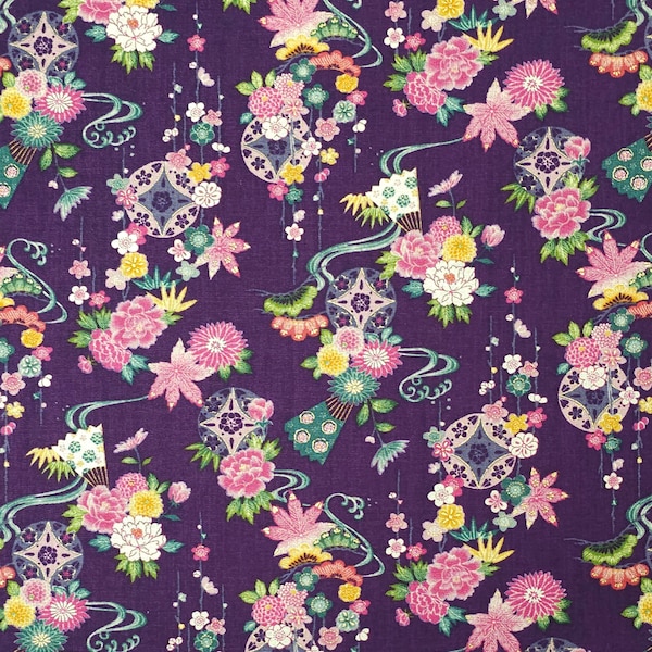 New Sevenberry Japan kiku Collection - Violet Purple water and floral patterned cotton fabric