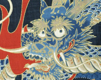 Japanese cotton Noren quilting panel cloth - Dragon
