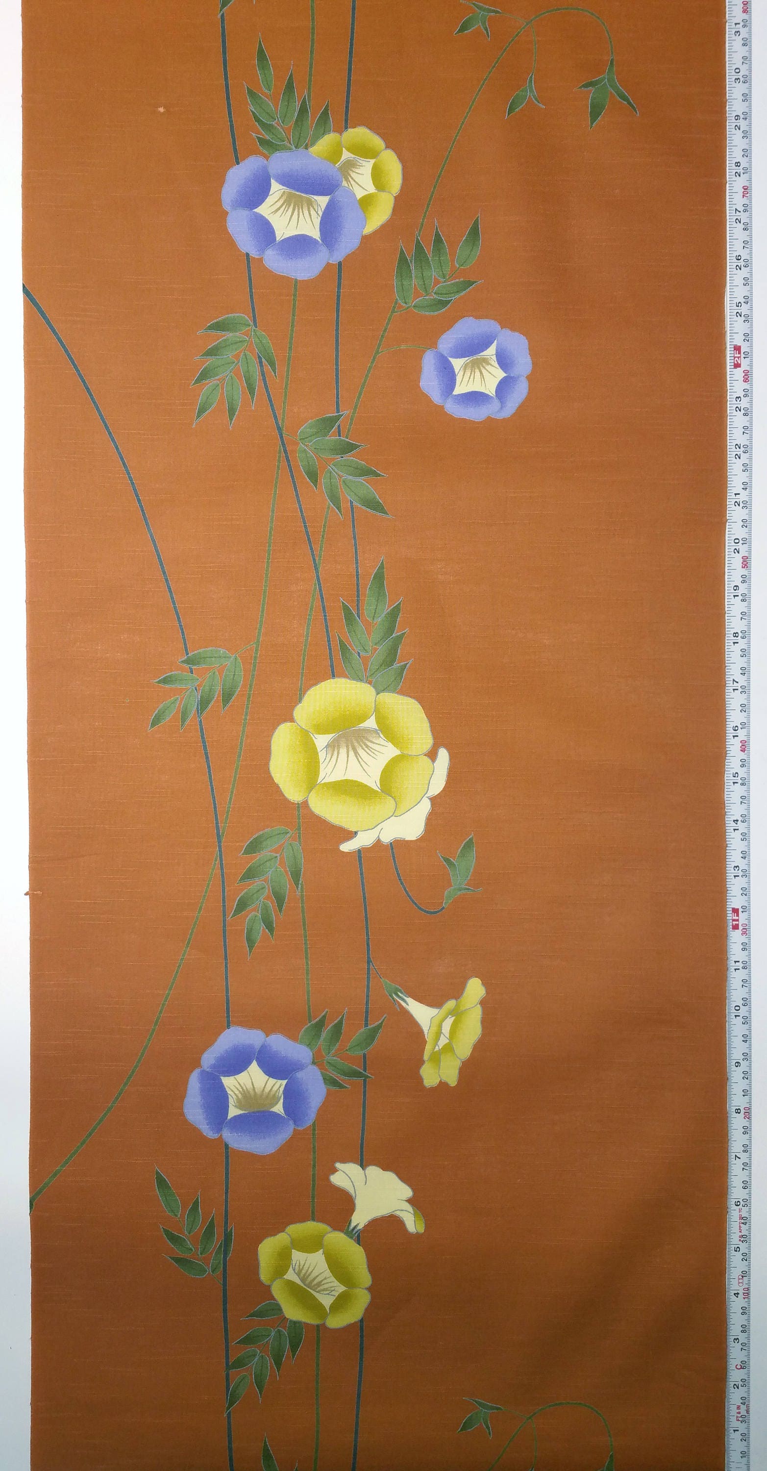 Terracotta colored cotton yukata fabric - by the yard - yellow-tan and ...
