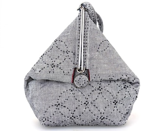 NEW color - QH Textiles sashiko slide clasp purse kit with black gray yarn dyed cotton