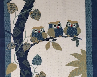 New Japanese cotton Noren quilting panel cloth - owls