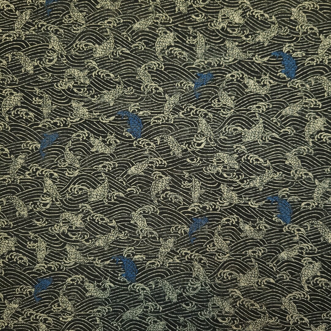 Sevenberry Japan Nara Homespun Cotton Canvas Fabric - Wave and Blue Koi ...