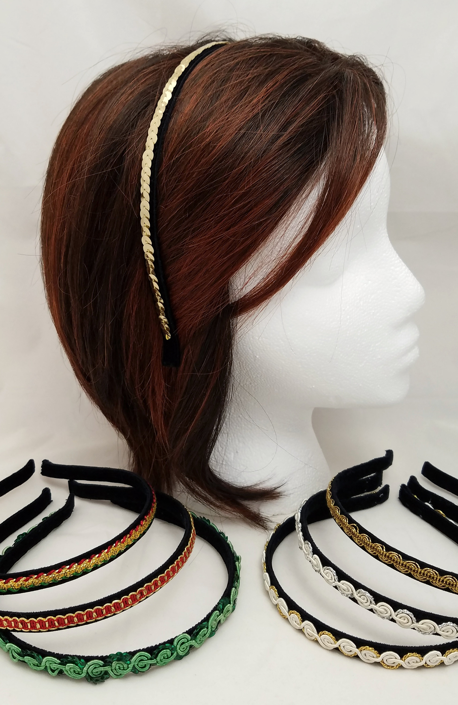 Black velvet and vintage trim hairband headband