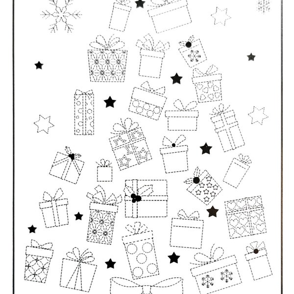 Sashiko pre-printed wash-away pattern sampler panel - Gift Boxes with silver accents HM-39