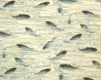 Imperial Collection 17 by Studio RK - Dusty blue waves and fish with metallic over off-white