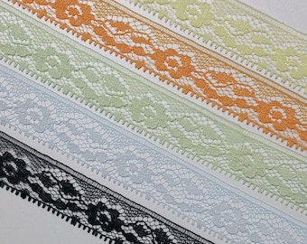 Vintage, floral lace trim- by the yard - choose color:  pale yellow, tangerine orange, pale green, pale blue or black