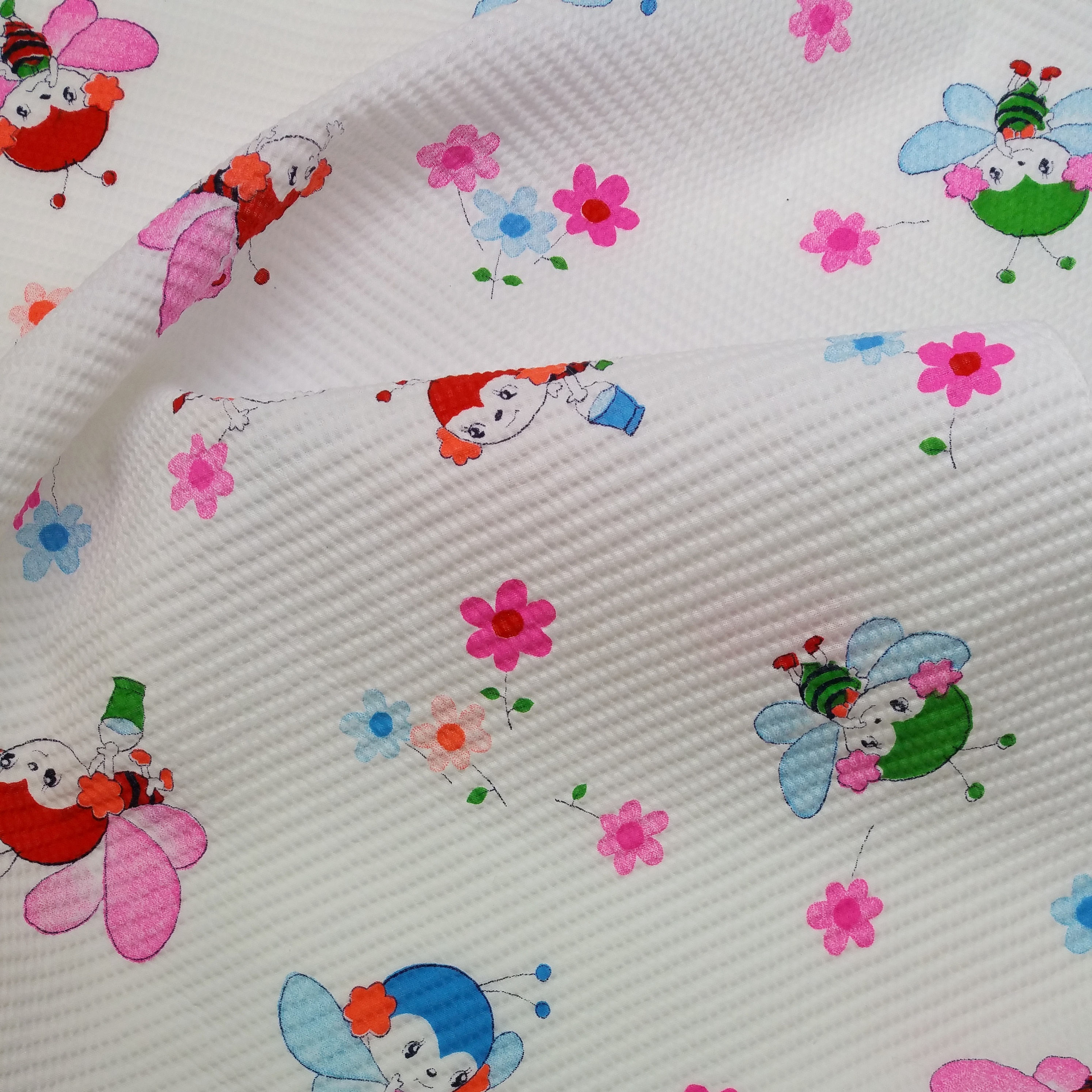 children's waffle weave cotton yukata fabric with bumble bees and