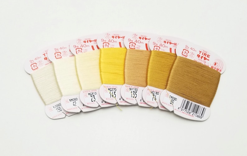 Fujix Tire silk #9 hand sewing thread - cream and golden colors image 2