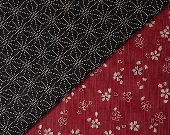 Sevenberry Japan reversible double sided asanoha and sakura dobby cotton in berry red and black