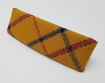 Vintage kimono fabric french hair clip barrette - Mustard yellow plaid wool