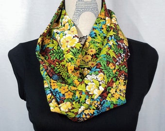 Infinity loop Silk scarf created with vintage kimono fabric - floral chirimen crepe