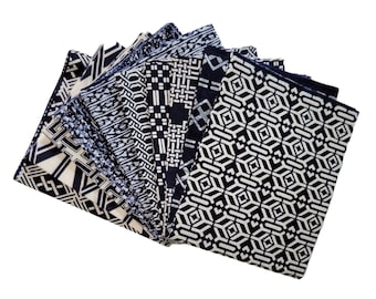 Vintage Indigo blue and white cotton yukata fabric - yard scrap pack of 10 different fabrics