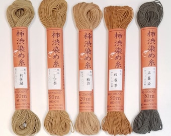 Fujix hand-dyed Kakishibu persimmon tannin thread- 20 meter skein - 5 colors