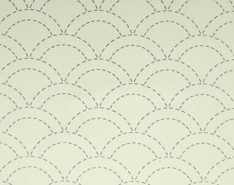 Natural off-white ivory pre-printed wash-away sashiko fabric -  Seigaiha wave pattern 103-C