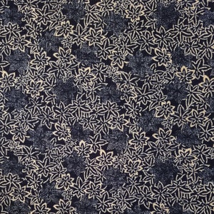 Sevenberry Japan Baumwollcanvas Stoff - Ahorn-Blätter über navy indigo blau