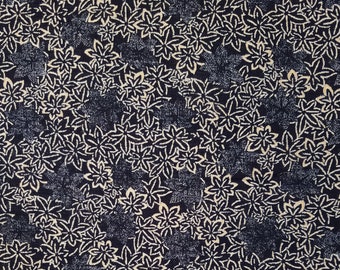 Sevenberry Japan cotton canvas fabric - acer maple leaves over navy indigo blue