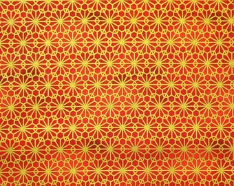 Quilt Gate Hyakka Ryoran Suzune cotton - Gold kiku mum over scarlet red