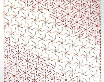 Olympus hana-fukin sashiko pre-printed wash-away pattern sampler kit - orange maple leaf Mutsutetsunagi