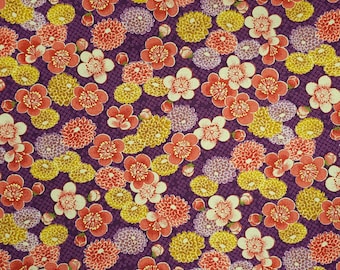 Sevenberry Japan kiku Collection - purple kiku mum and ume plum blossom floral cotton fabric