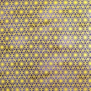 Quilt Gate Hyakka Ryoran Suzune cotton - Gold kiku mum over Blue Violet hues