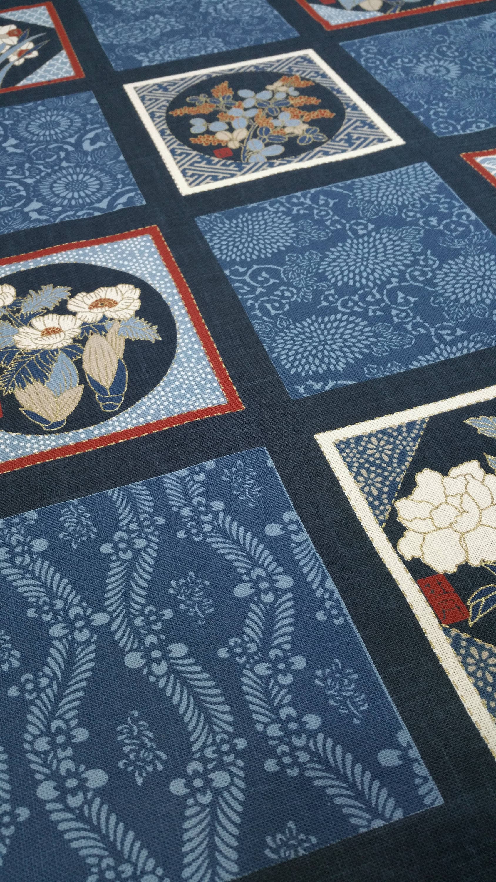 New Japanese cotton Noren quilting panel cloth floral squares