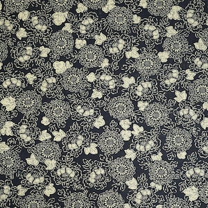 New! Sevenberry Japan cotton homespun fabric - chrysanthemum mum floral pattern over dark indigo blue
