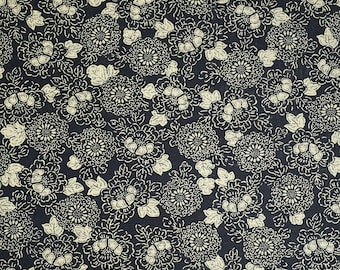 New! Sevenberry Japan cotton homespun fabric - chrysanthemum mum floral pattern over dark indigo blue