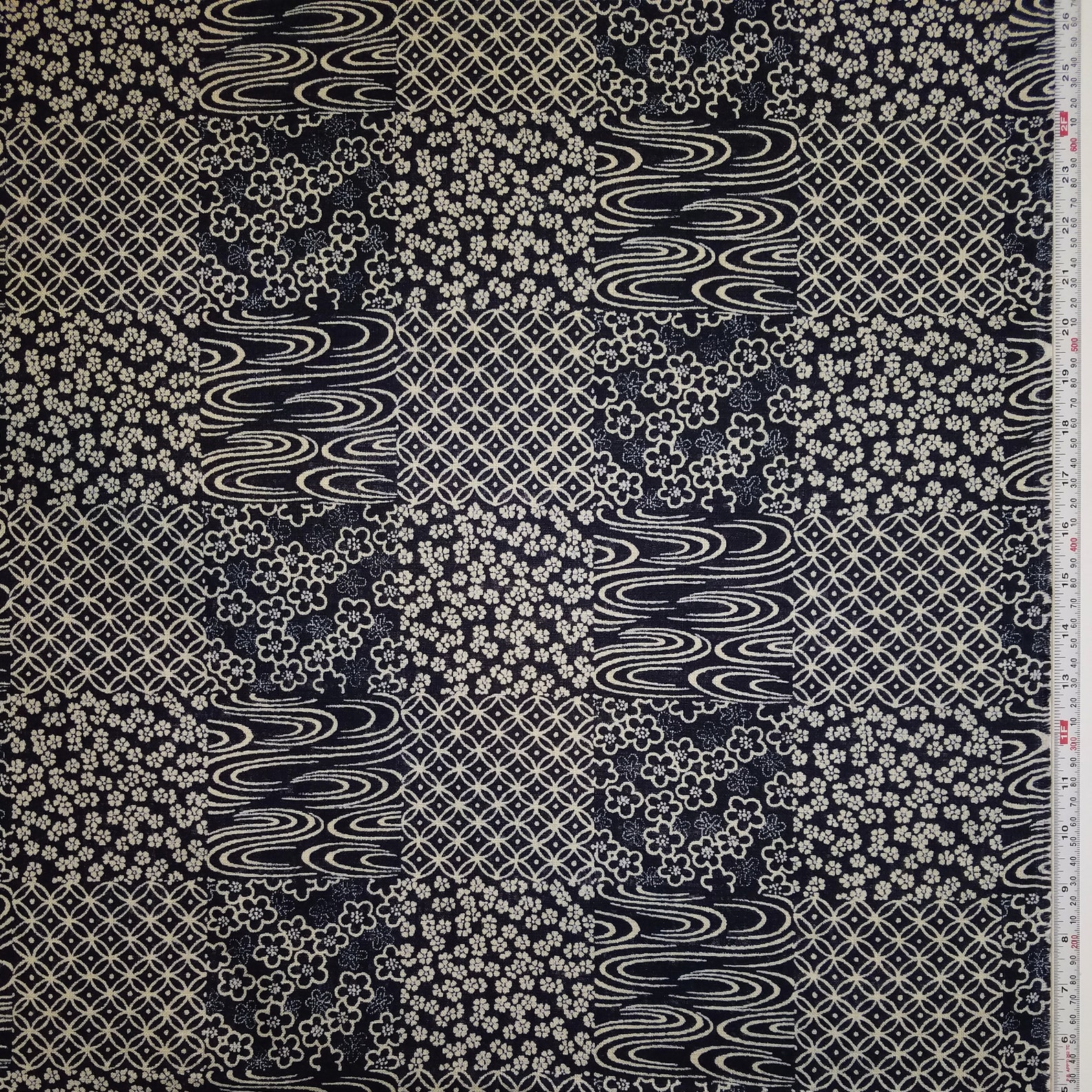 Sevenberry Japan Cotton Canvas Fabric Patchwork on Navy Etsy