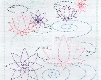 NEW for 2025 Olympus Four Seasons hana-fukin sashiko wash-away pattern sampler kit - Summer Water Lotus