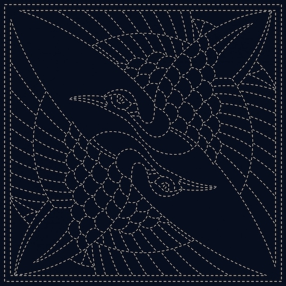 Pre-Printed Sashiko Panel - Crane Crest Pre-Printed Sashiko Panel - Crane Crest