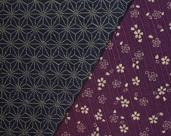 Sevenberry Japan reversible double sided asanoha and sakura dobby cotton in plum and indigo blue