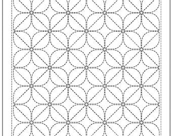New Pattern!! Olympus sashiko pre-printed wash-away pattern sampler  - Kamon design on white or navy indigo cotton