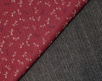 Sevenberry Japan reversible double sided dragonfly and wave dobby cotton in berry red and black