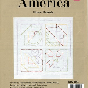Tulip Sashiko World sashiko sampler kit - America &quot;Flower Baskets&quot; kit