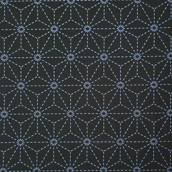 Black pre-printed wash-away sashiko fabric -  Asanoha hemp leaf pattern 101-A