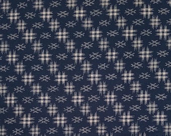 Japanese import cotton quilting fabric - Sevenberry navy kasuri diagonal cross-hatch