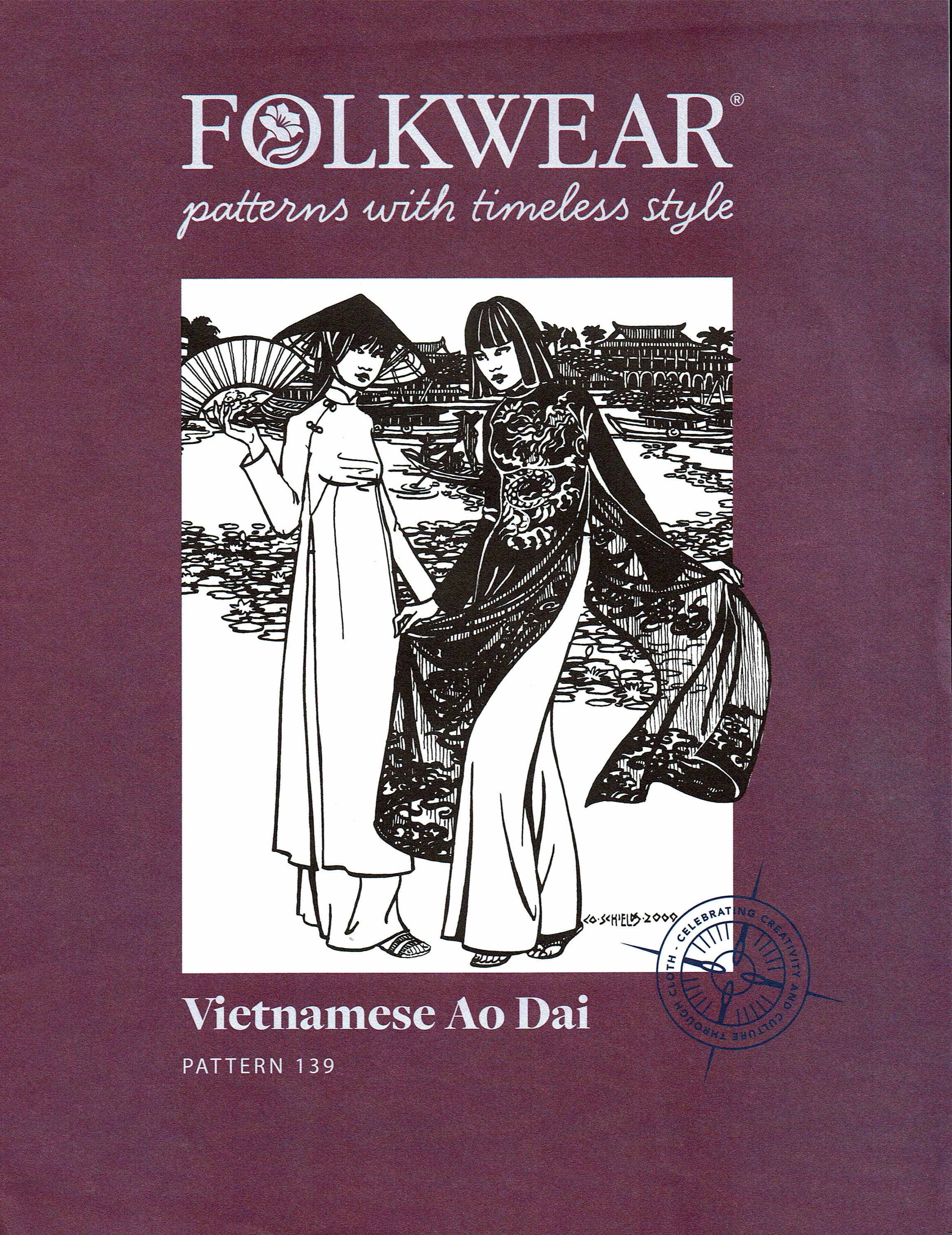 Folkwear Vietnamese Ao Dai Flowing Tunic & Wide-leg Pants