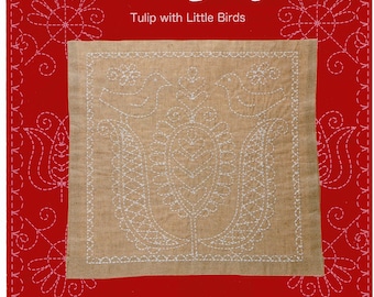 Tulip Sashiko World sashiko sampler kit - Hungary "Tulips with Little birds" kit