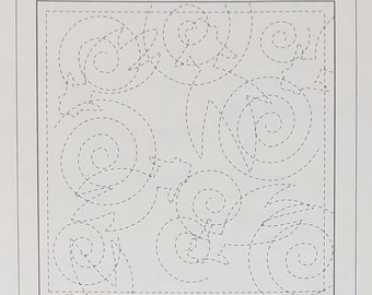 Olympus sashiko pre-printed wash-away pattern sampler - "Goldfish" on navy or blue turquoise cotton