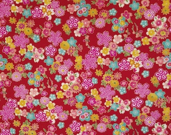 Sevenberry Japan Sakura Brook Metallic Collection - Red Sakura Floral cotton fabric