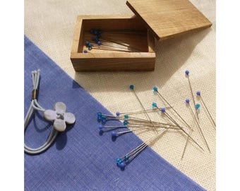 Cohana Japan glass head pins in cherry wood box - Choose your color