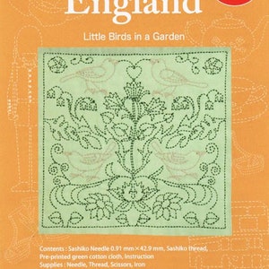 Tulip Sashiko World sashiko sampler kit - England &quot;Little Birds in a Garden&quot; kit