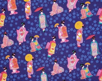 Asano Japan Geisha Maiko Girls in Kimono over Indigo Blue - Violet