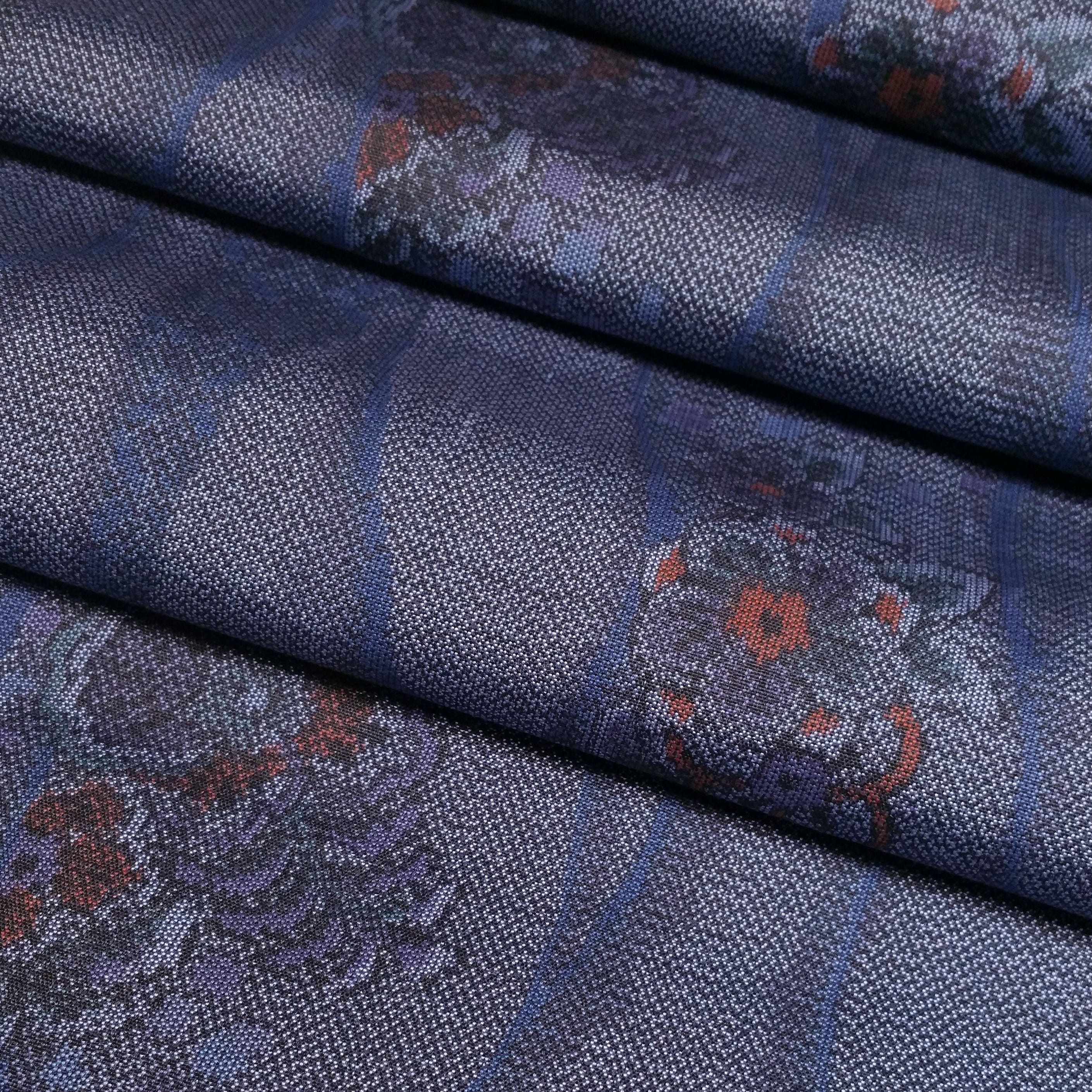 Oshima Tsumugi Silk Kimono Fabric with wave and floral design by the yard