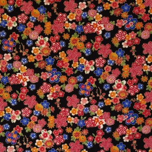 Sevenberry Japan Sakura Brook Metallic Collection - Black Sakura Floral cotton fabric