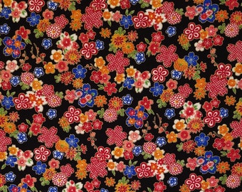 Sevenberry Japan Sakura Brook Metallic Collection - Black Sakura Floral cotton fabric