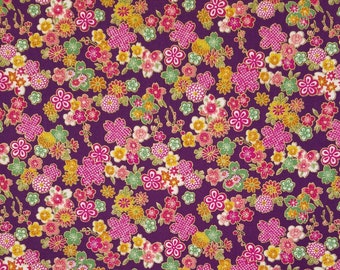 Sevenberry Japan Sakura Brook Metallic Collection - Purple Sakura Floral cotton fabric