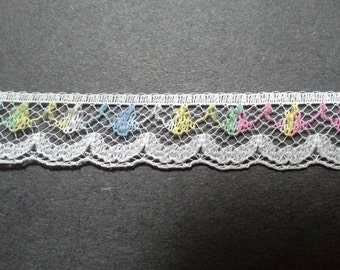 Vintage pastel variegated white lace trim- by the yard