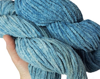 Hand dyed botanical indigo Lily brand 100% cotton chenille knitting yarn