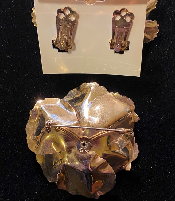 Coro Gold Copper AB Rose Pin Brooch and Earrings - image 3